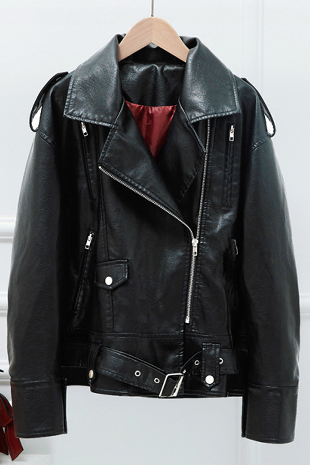 Women Long Sleeve Breathable Loose Style Elegant Leather Jacket