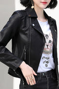 Women Comfy Slim Fit Style Solid Pattern Elegant Long Sleeve Leather Jacket