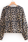 Women Convenient Round Neck Leopard Pattern Stylish Sweatshirt