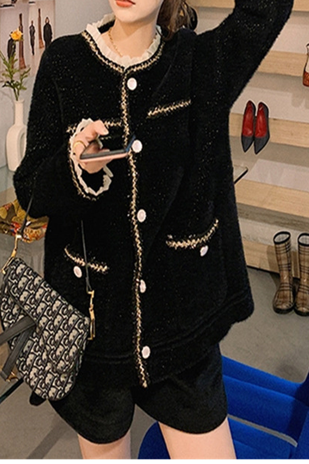 Women Round Neck Full Sleeve Pocket Style Elegant Cardigan