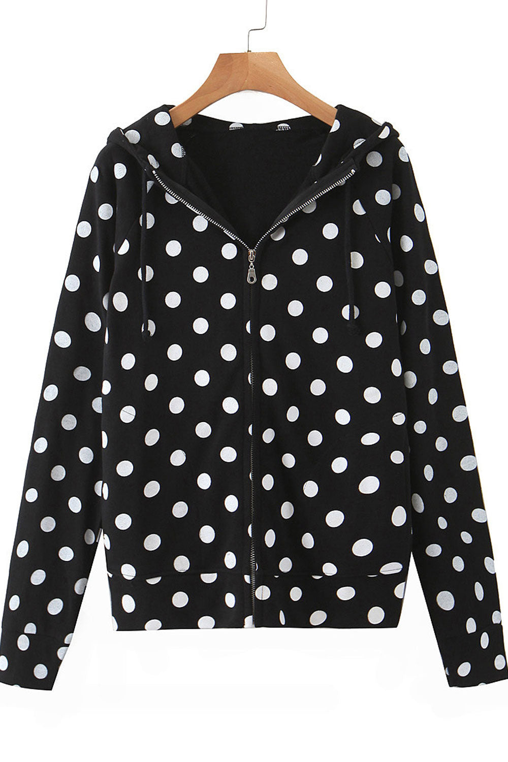 Women Polka Dot Print Full Zipper Long Sleeve Warm Cardigan