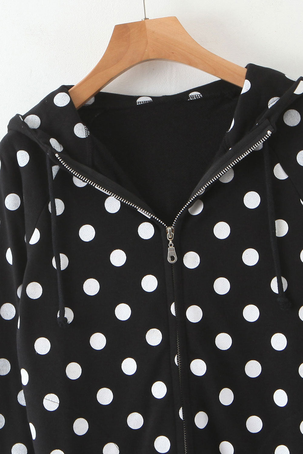 Women Polka Dot Print Full Zipper Long Sleeve Warm Cardigan