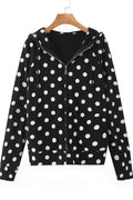 Women Polka Dot Print Full Zipper Long Sleeve Warm Cardigan