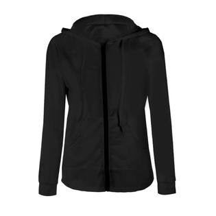 Women Long Zipper Solid Colored Hooded Jacket