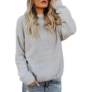 Women Solid Color Round Neck Sweater