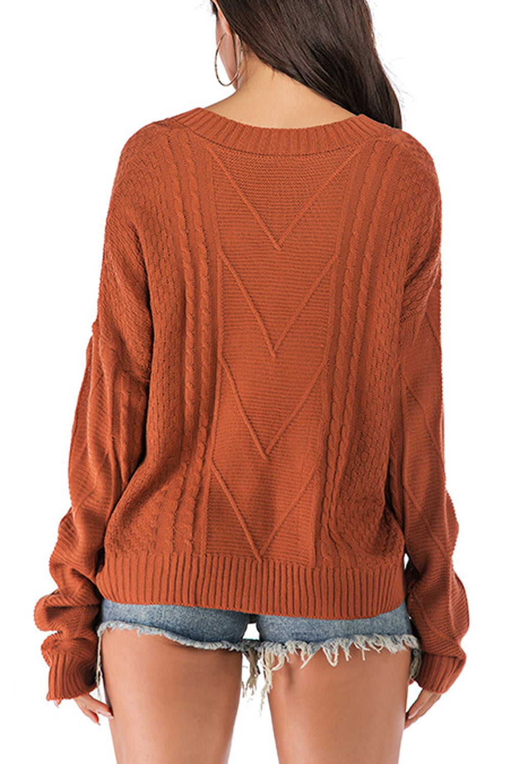 Women Loose Fit V-Neck Solid Tone Warm Thick Sweater