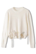 Women Round Neck Hollow Flower Long Sleeve Thick Sweater