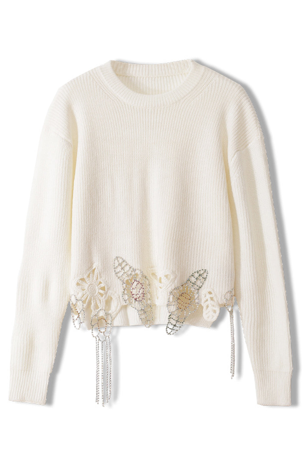 Women Round Neck Hollow Flower Long Sleeve Thick Sweater