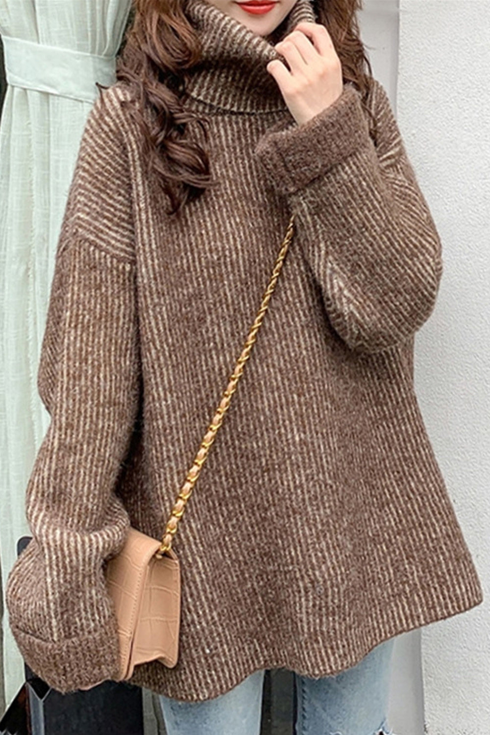 Women Sleek Turtle Neck Loose Thick & Warm Sweater