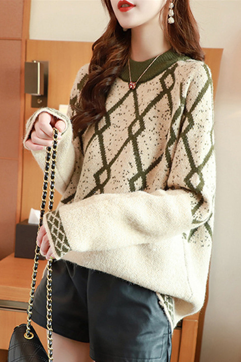 Women Pullover Round Neck Warm Knit Fashion Sweater