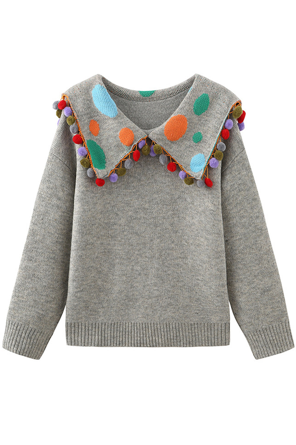 Women Colorful Ball Lace Collar Neck Thick Winter Sweater