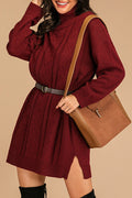 Women Mid Length Solid Tone High Neck Warm Without Belt Sweater