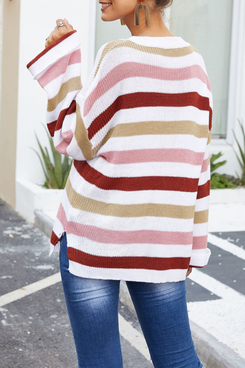 Women Beautiful Stripes Round Neck Loose Warm Sweater