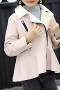 Kids Girls Stylish Side Zipper Warm & Thick PU Leather Jacket