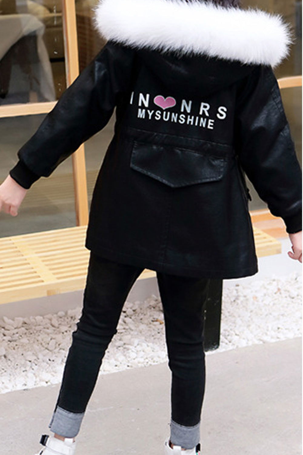 Kids Girls Pretty Solid Colored Ribbed Cuff Long Sleeve Warm Leather Jacket