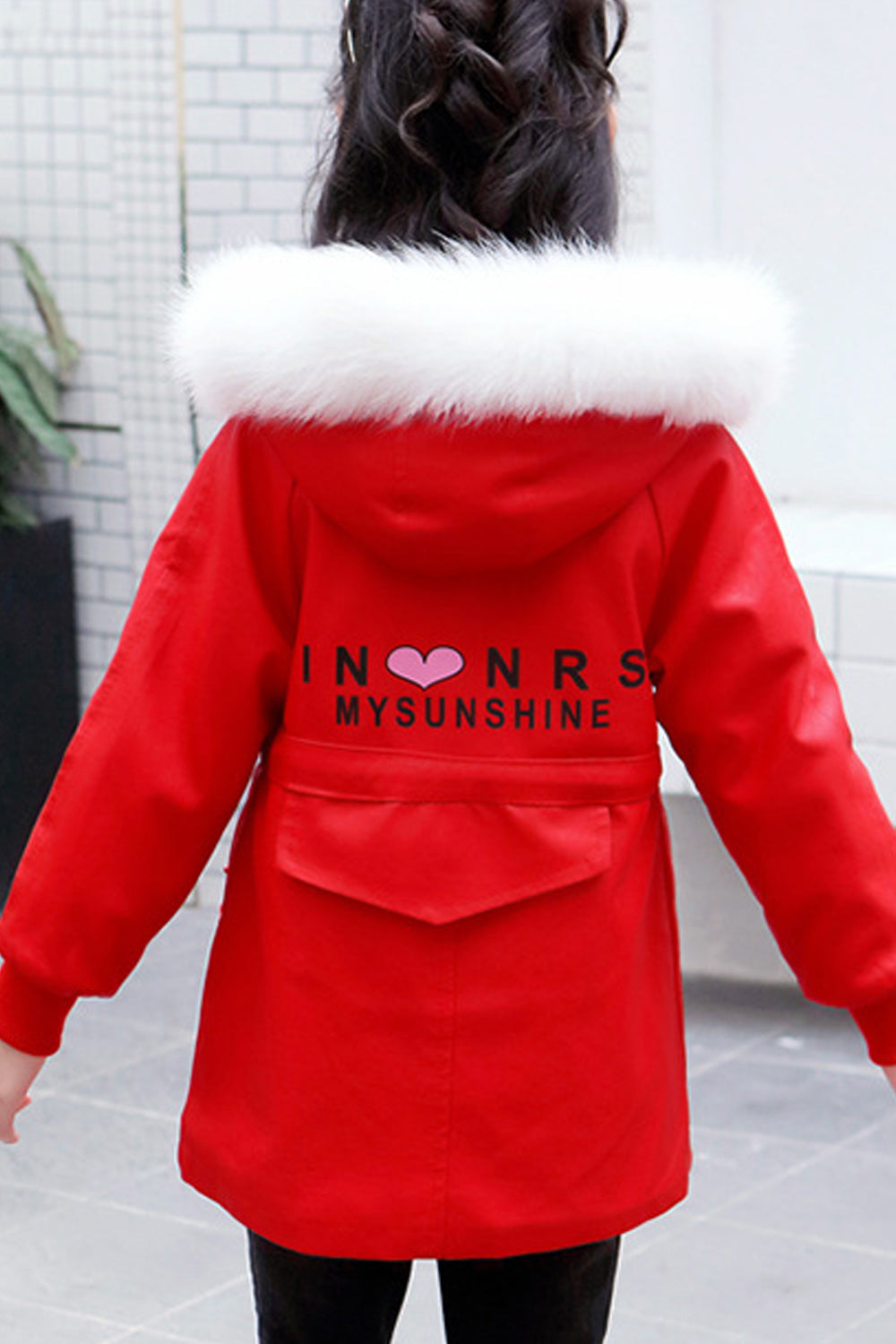 Kids Girls Pretty Solid Colored Ribbed Cuff Long Sleeve Warm Leather Jacket