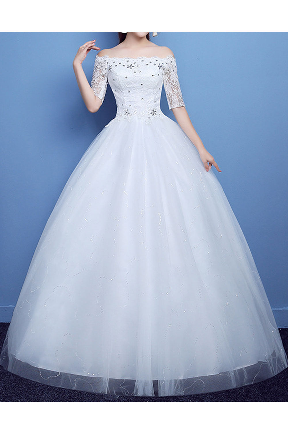Women Off Shoulder 3/4 Sleeve Elegant Wedding Dress