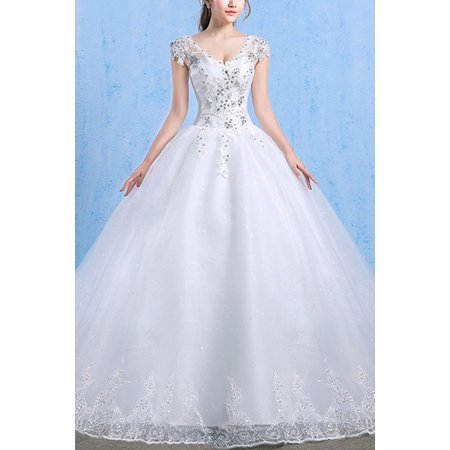 Women V-Neck Lace Long Tail Wedding Dress