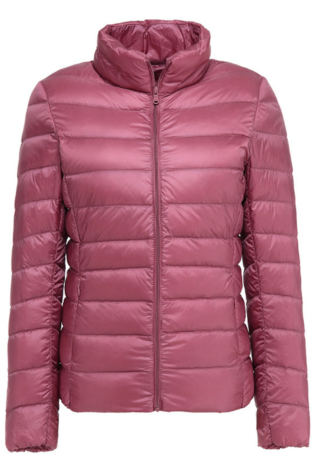 Women Fashionable Stand Collar Zipper Style Solid Pattern Padded Jacket