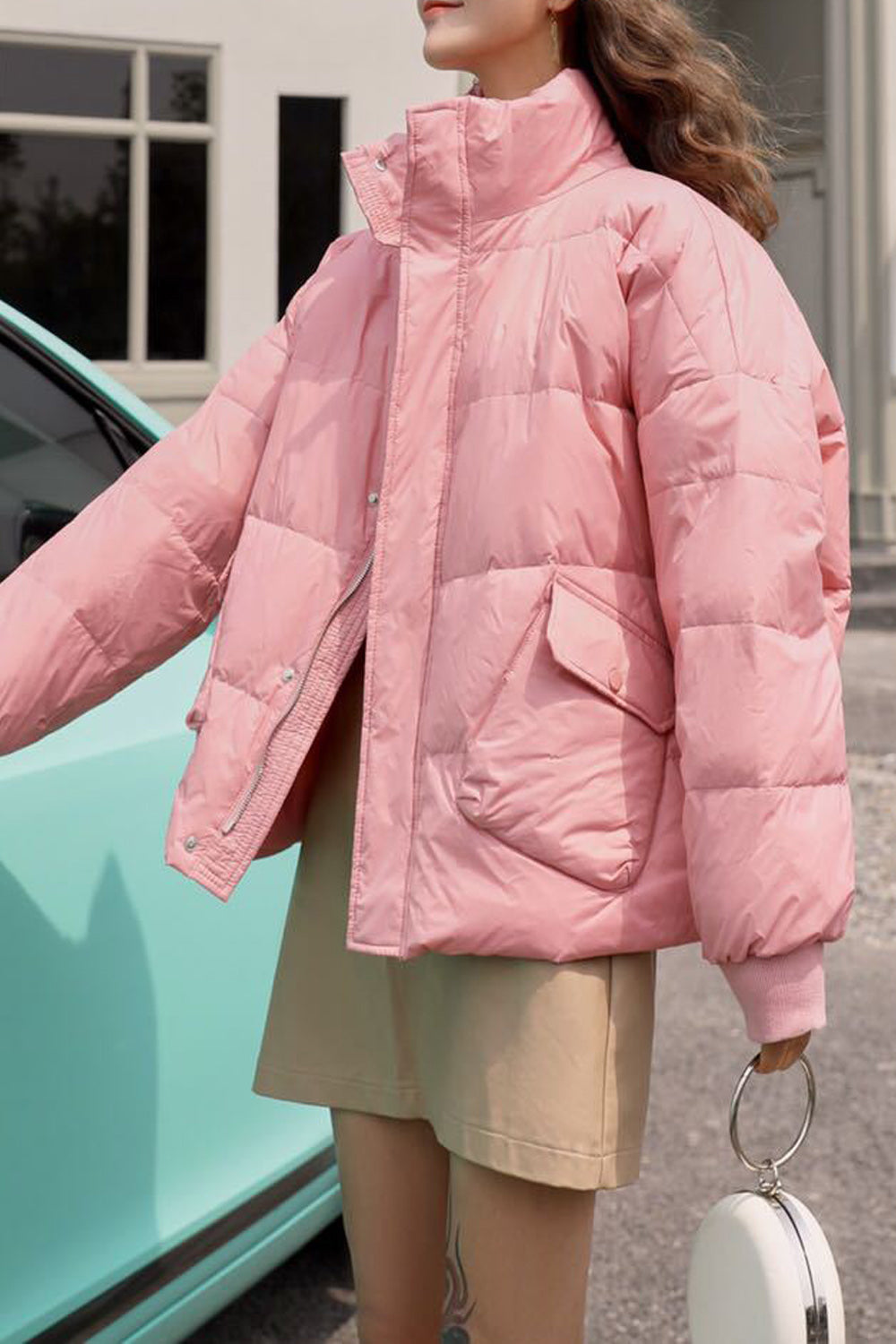 Women Flap Pockets Long Sleeve Convenient Stand Collar Padded Jacket