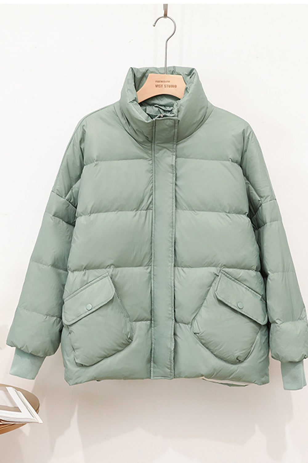 Women Flap Pockets Long Sleeve Convenient Stand Collar Padded Jacket