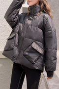 Women Flap Pockets Long Sleeve Convenient Stand Collar Padded Jacket