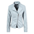 Women Classy Punk Collar Diagonal Zipper PU Leather Jacket