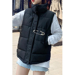 Women Thick Stand Collar Sleeveless Cozy Windbreaker Solid Colored Padded Jacket
