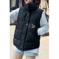 Women Thick Stand Collar Sleeveless Cozy Windbreaker Solid Colored Padded Jacket