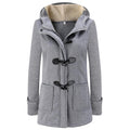 Women Elegant Solid Color Buckle Closure Full Sleeve Hood Coat