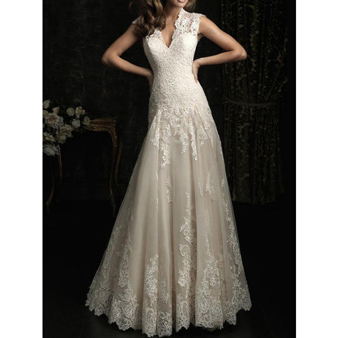 Women V-Neck Crochet Lace Pleated Beautiful Dress