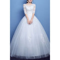 Women V-Neck 3/4 Sleeve Ball Gown Lace Dress