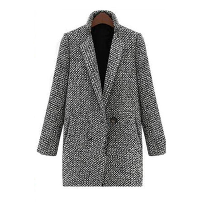 Women Collar Neck Curve Pockets Woolen Coat