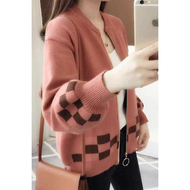 Women Charming Round Collar Zipper Cardigan