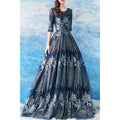 Women Round Neck Half Sleeve Sequins Decorated Convenient Wedding Party Dress