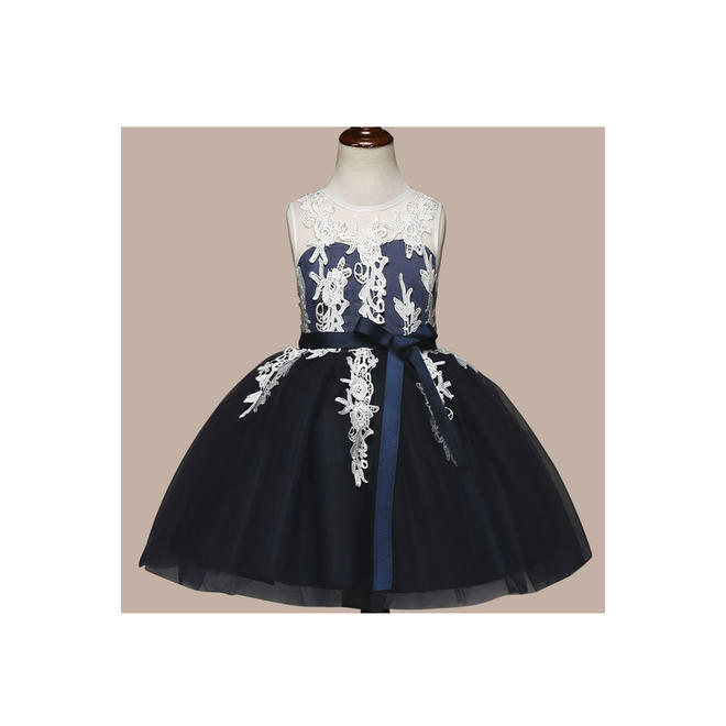 Kids Girls Lace Waist Bow Ball Gown Dress