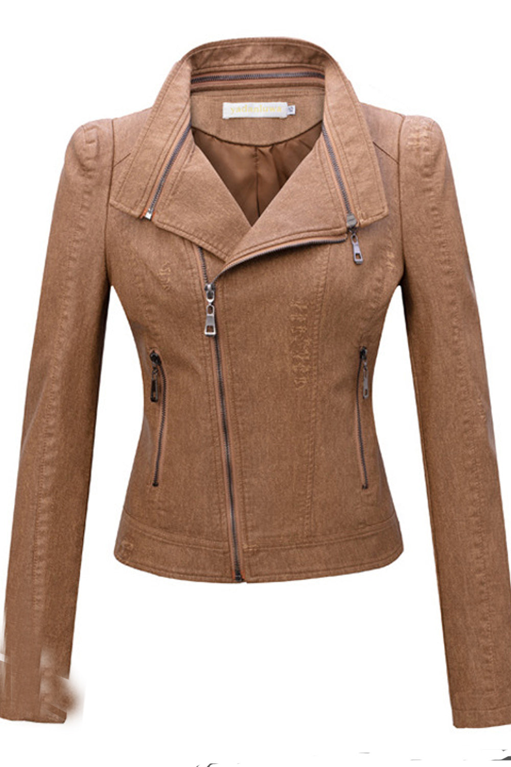 Women Comfy Slim Fit Elegant Solid Pattern Collar Neck Warm Leather Jacket