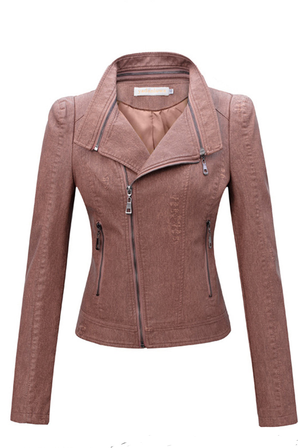 Women Comfy Slim Fit Elegant Solid Pattern Collar Neck Warm Leather Jacket