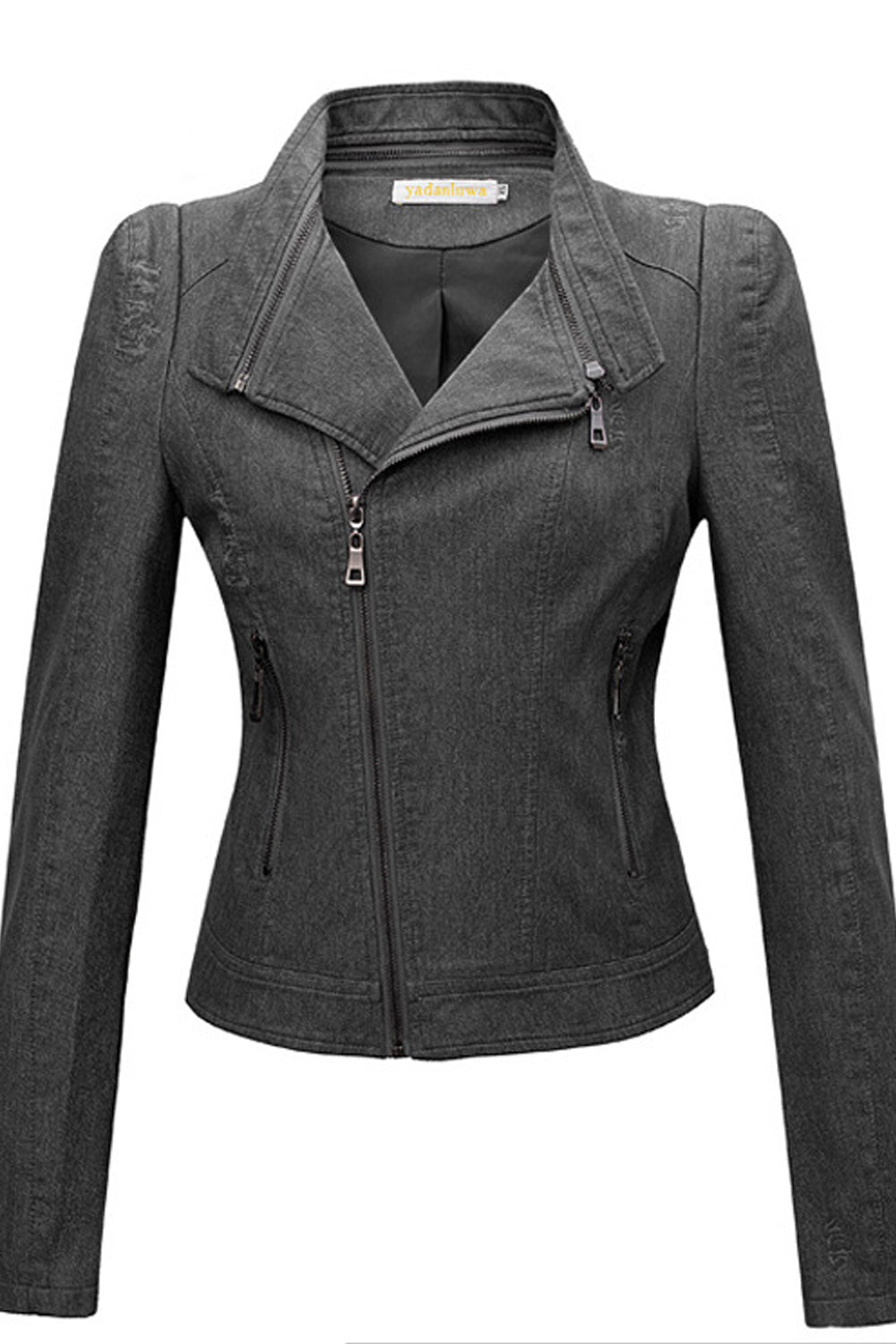Women Comfy Slim Fit Elegant Solid Pattern Collar Neck Warm Leather Jacket