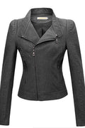 Women Comfy Slim Fit Elegant Solid Pattern Collar Neck Warm Leather Jacket