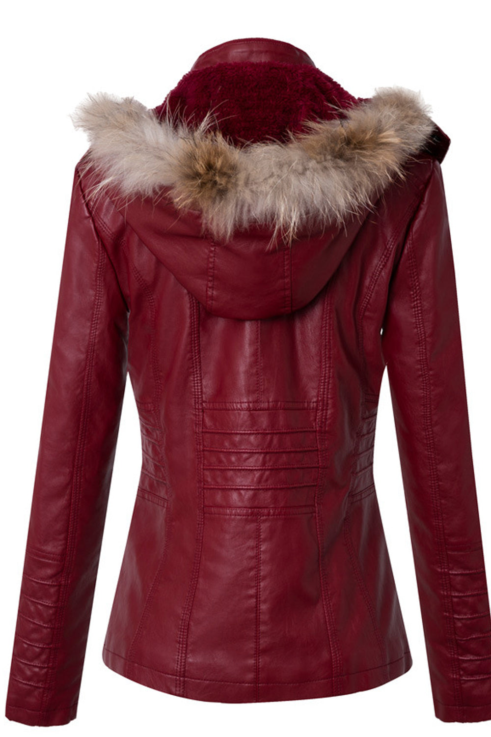 Women Hooded Neck Warm Long Sleeve Slim Fit Classy Leather Jacket