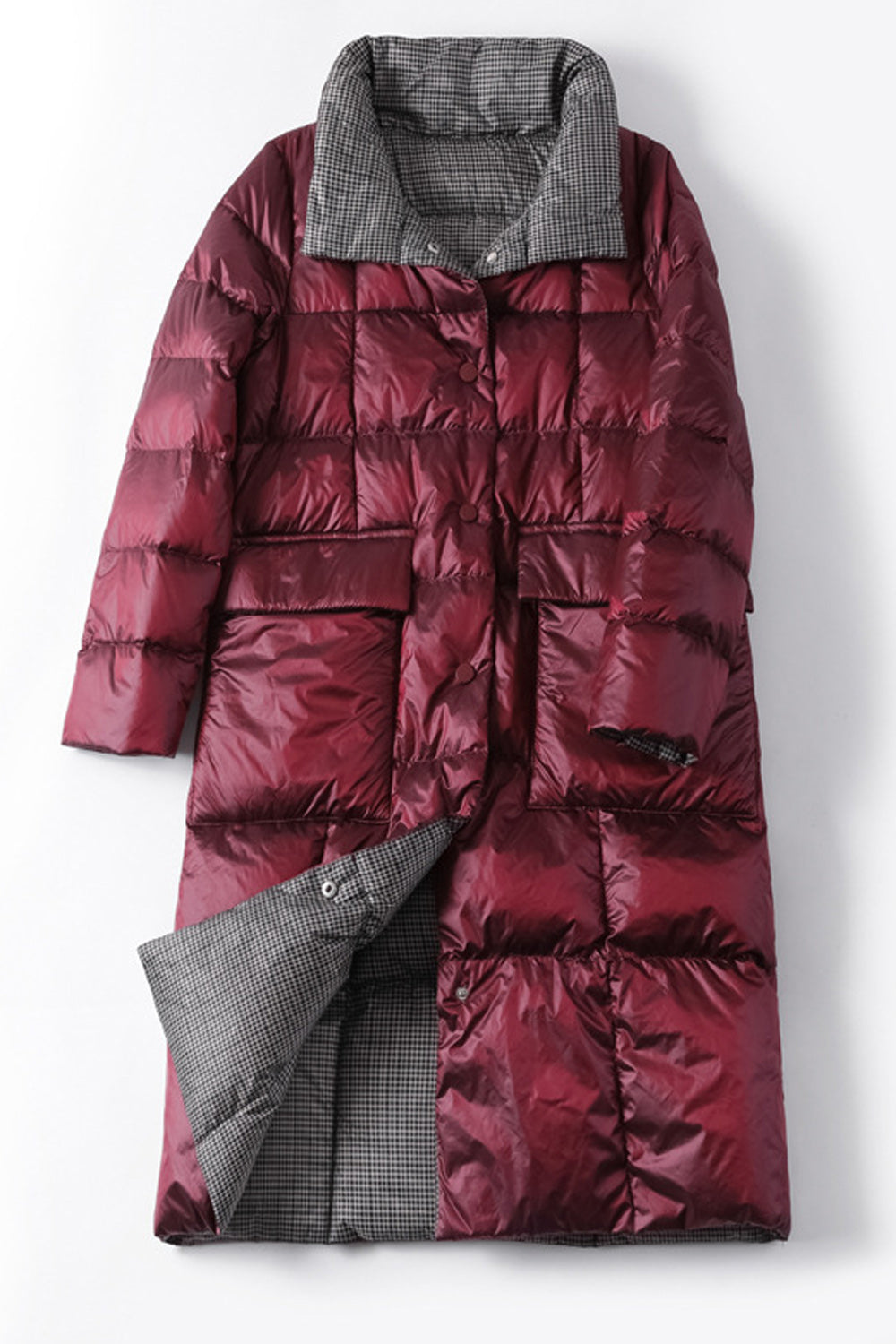 Women Long Length Snap Button Solid Pattern Thick Winter Padded Jacket