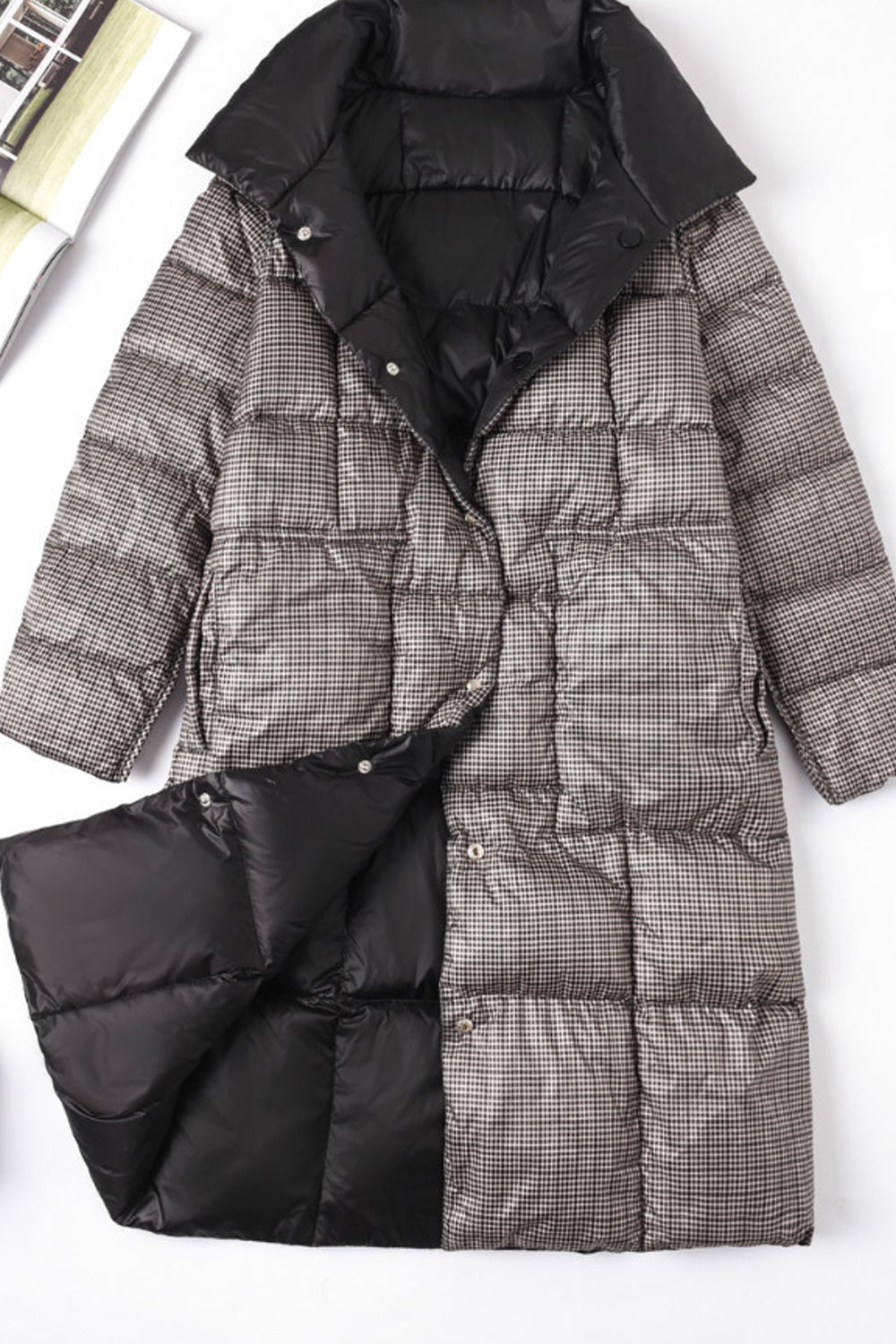 Women Long Length Snap Button Solid Pattern Thick Winter Padded Jacket
