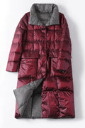 Women Long Length Snap Button Solid Pattern Thick Winter Padded Jacket