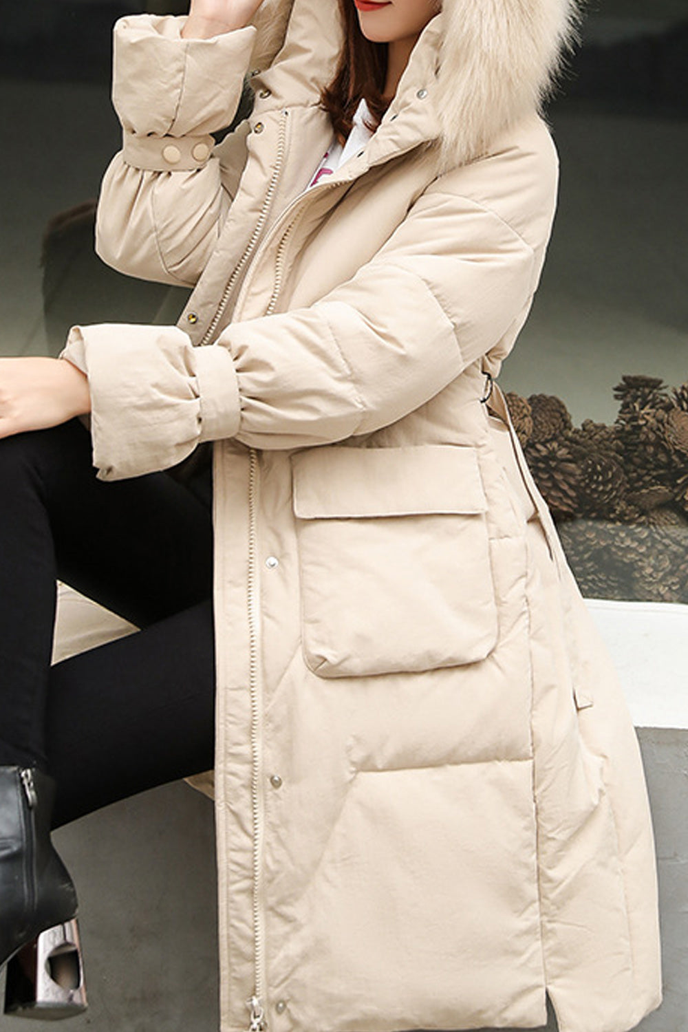 Women Elegant Solid Colored Warm Pocket Styling Padded Jacket