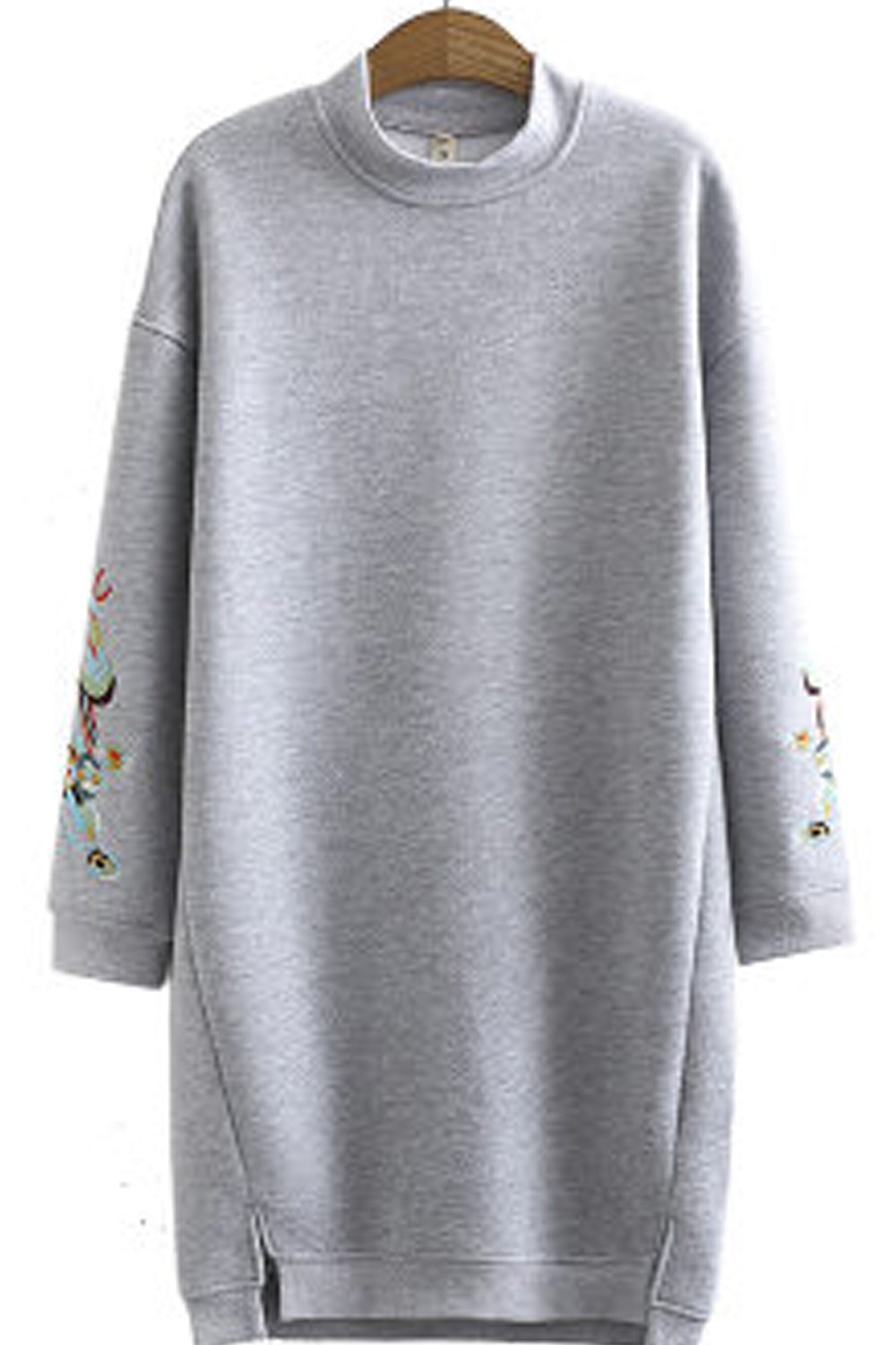 Women Embroidered Long Sleeve Ribbed Collar Neck Mid Length Sweatshirt