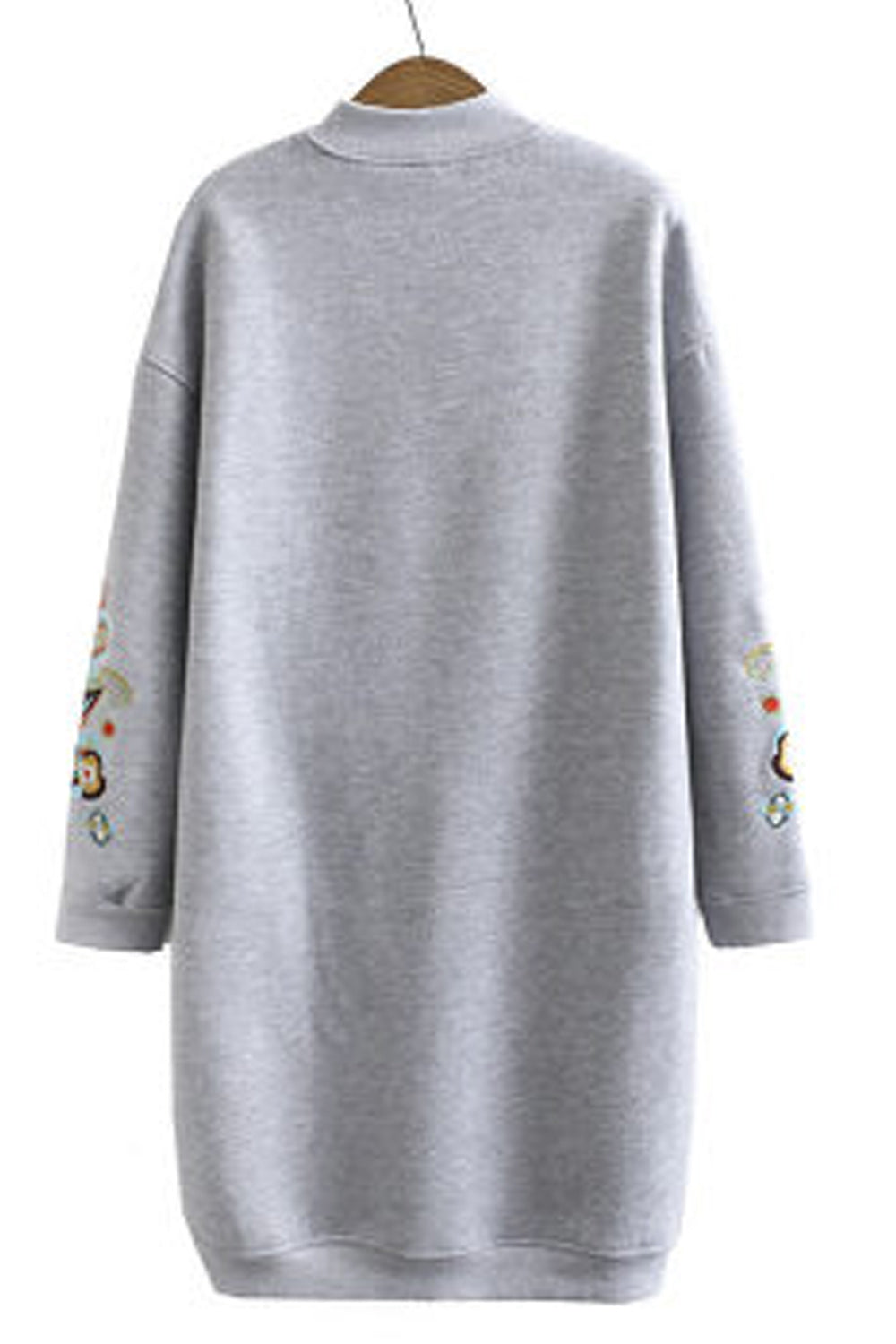 Women Embroidered Long Sleeve Ribbed Collar Neck Mid Length Sweatshirt