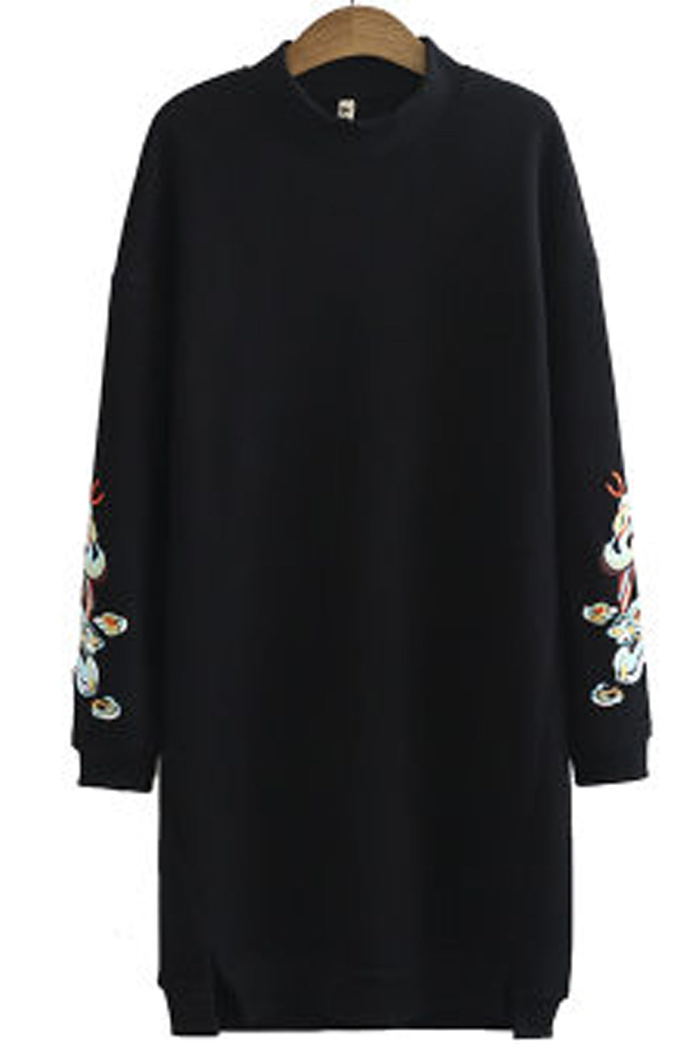 Women Embroidered Long Sleeve Ribbed Collar Neck Mid Length Sweatshirt