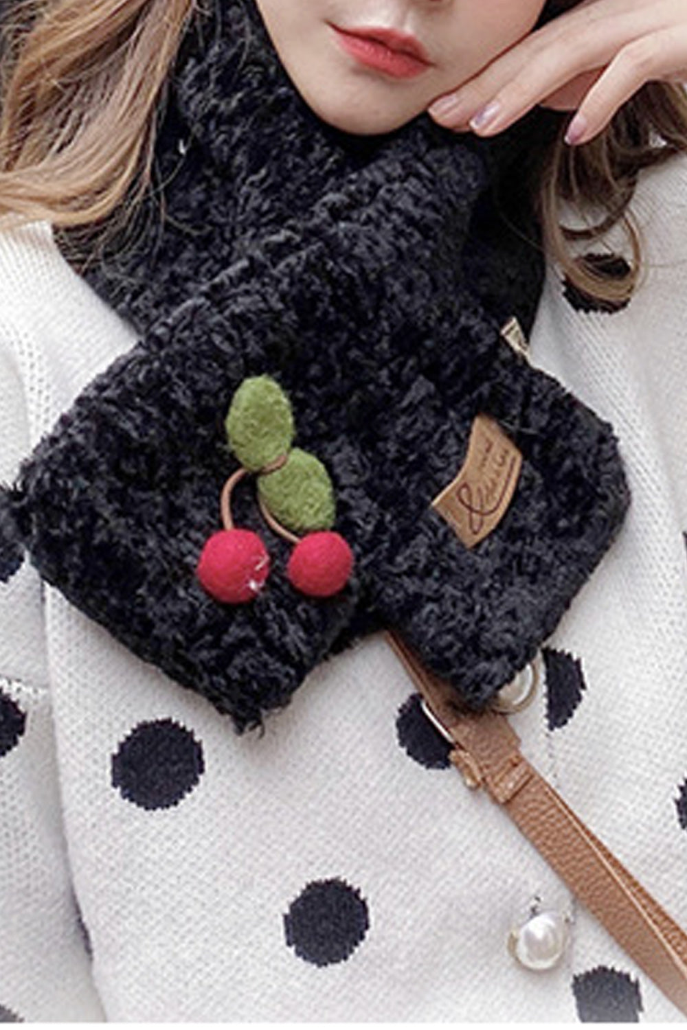 Women Cherry Decorated Warm Soft Lightweight Casual Muffler