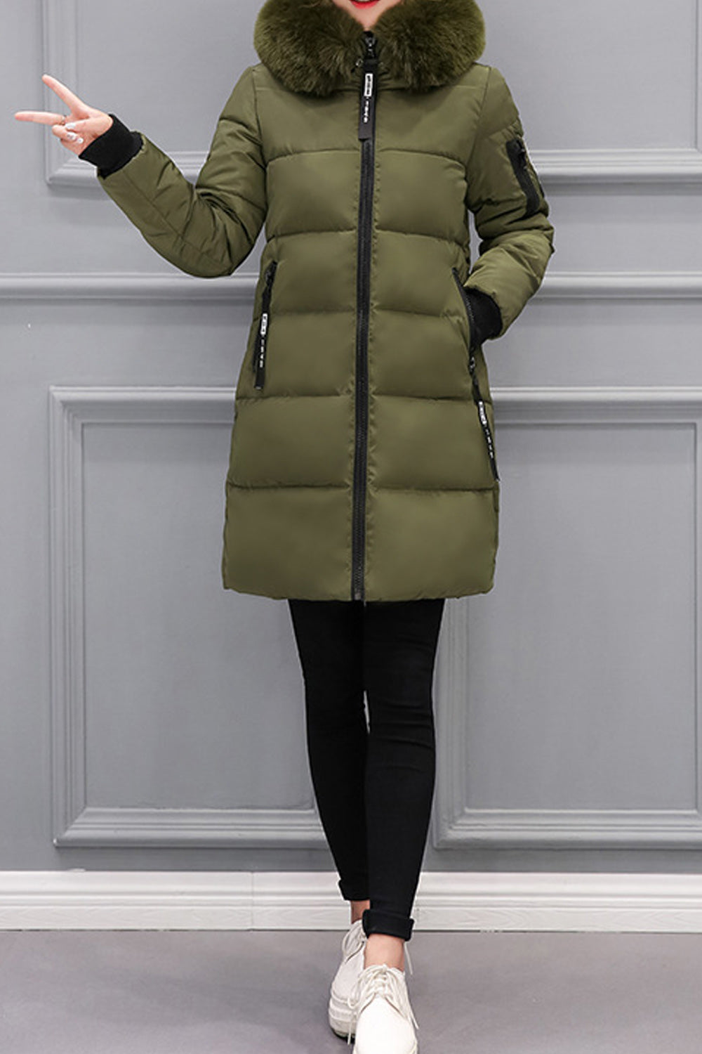 Women Pocket Styling Long Sleeve Warm Winter Casual Padded Jacket